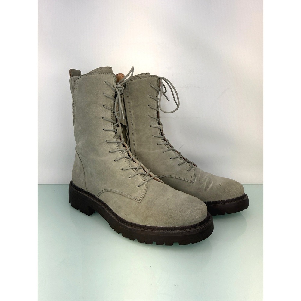Sam Edelman Combat Boot 8 Laceup Green Suede Lug Sole Gorpcore Minimalist chunky